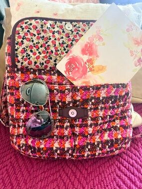 Vera Bradley Pink Multi Quilted Floral & Houndstooth Crossbody